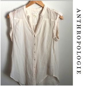 Anthropologie Meadow Rue Cream Crepe Botton Front Top & Sleeve Size 4